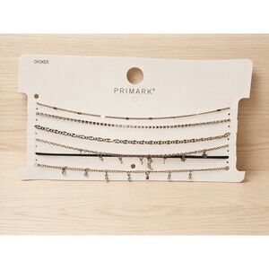 Primark Gold Tone 7-Piece Layered Choker Necklace Set Rhinestone Moon Star NWT